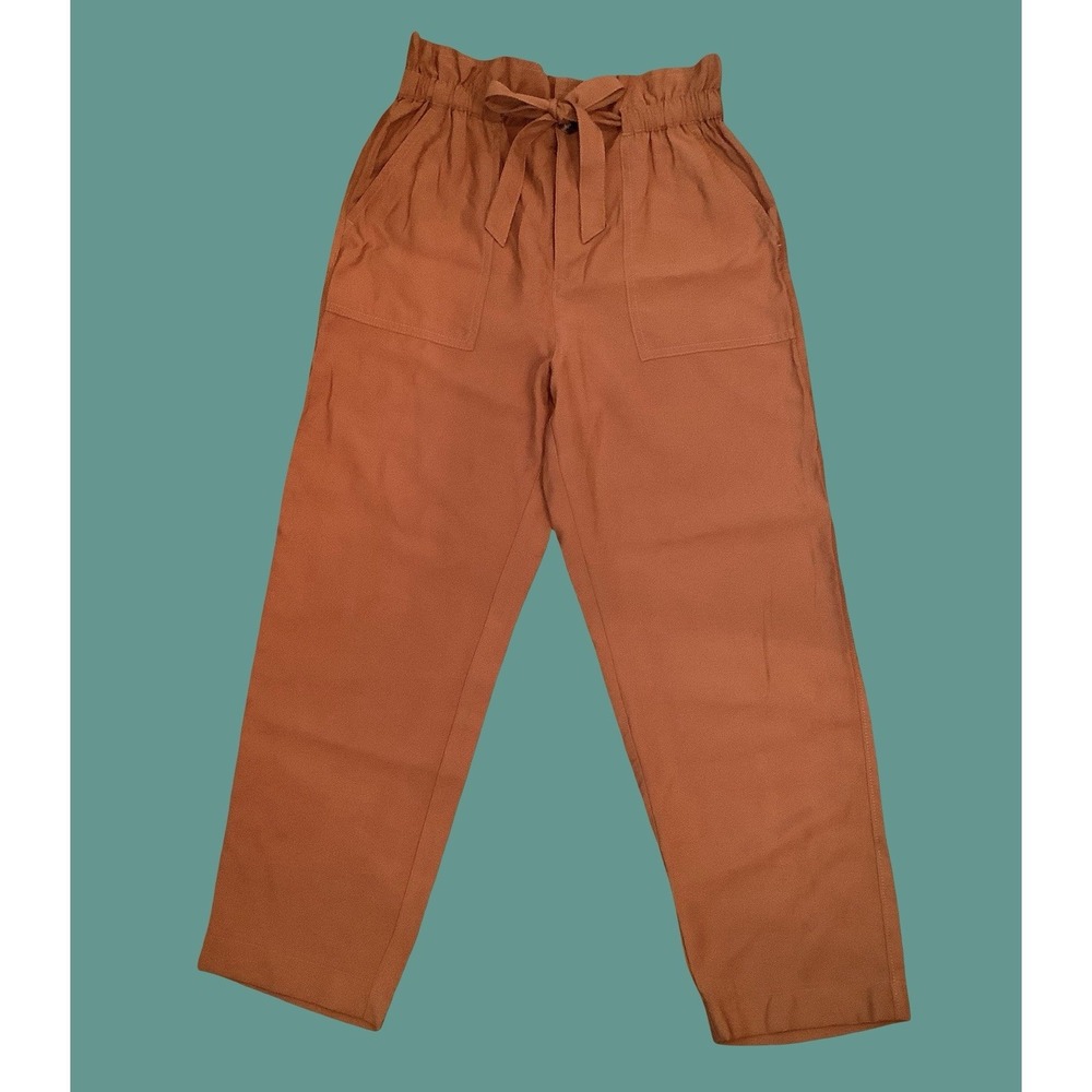 Madewell Sm Rust High Waist Pleated Cropped Paperbag Pants Vacation Slacks AN843